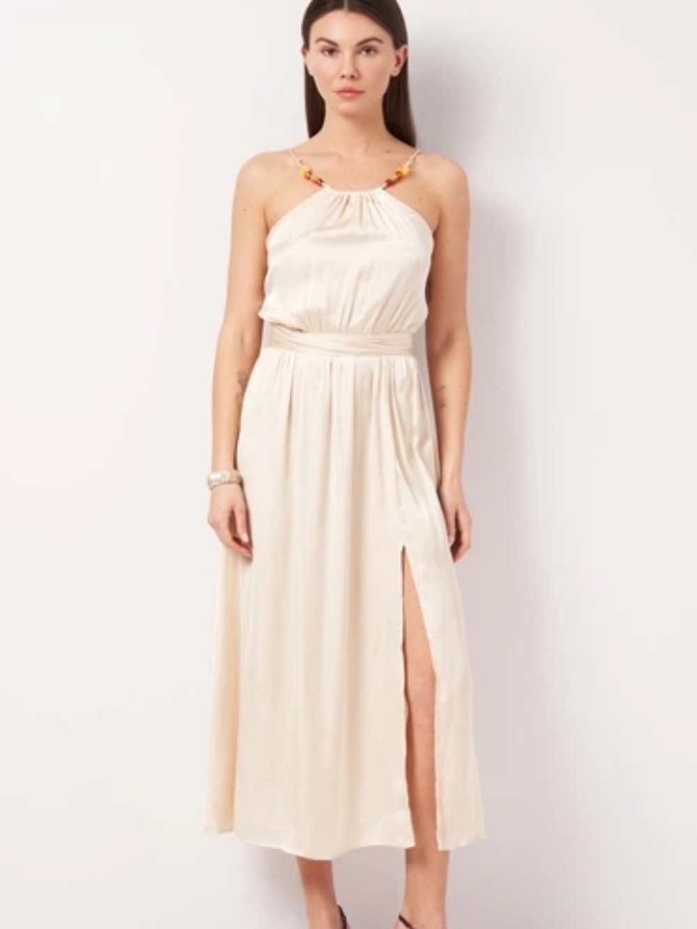Zara Cream Halter-Style Midi Dress with Side Slit